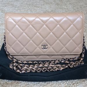 Chanel Lambskin Dark Beige WOC w/ rudenthium hardware